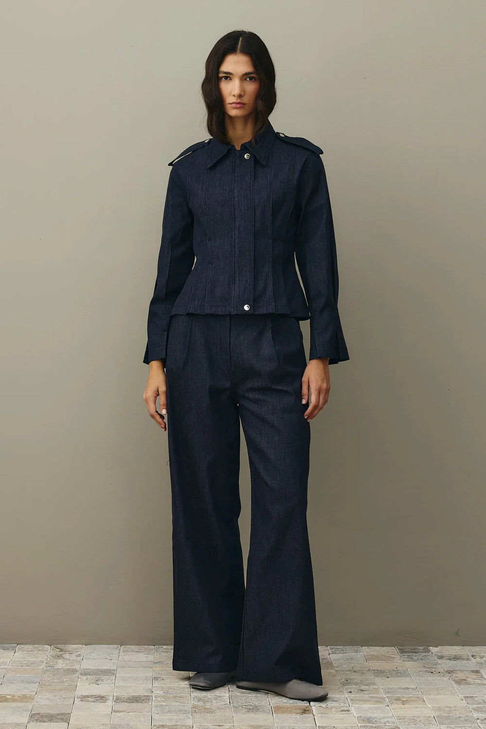 Body-fitting Denim Jacket Navy Blue