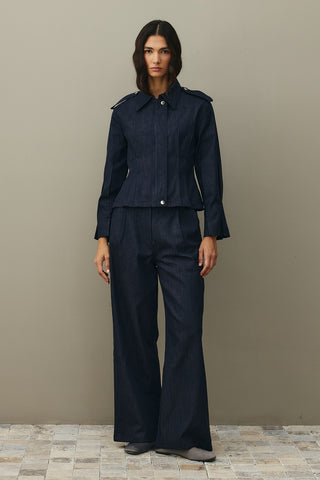 Body-fitting Denim Jacket Navy Blue