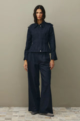 Vücuda Oturan Denim Ceket Lacivert