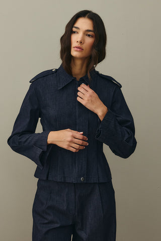 Body-fitting Denim Jacket Navy Blue