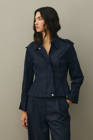 Body-fitting Denim Jacket Navy Blue