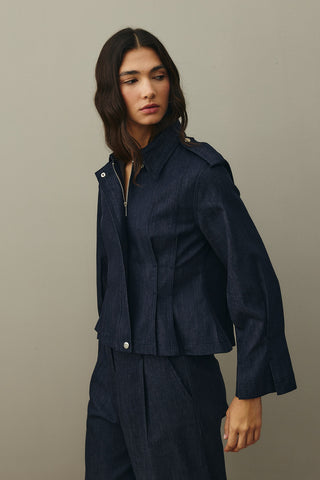 Body-fitting Denim Jacket Navy Blue