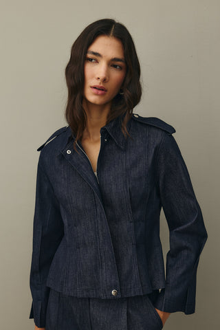 Body-fitting Denim Jacket Navy Blue