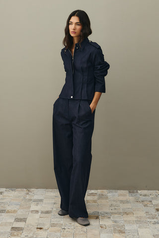 Body-fitting Denim Jacket Navy Blue