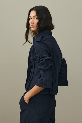 Body-fitting Denim Jacket Navy Blue