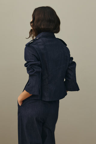 Body-fitting Denim Jacket Navy Blue