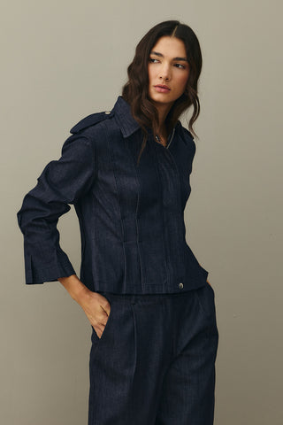 Body-fitting Denim Jacket Navy Blue