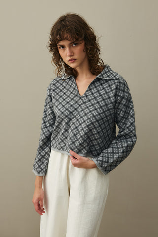 Collared Plaid Sweater Anthracite