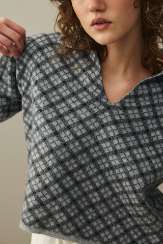 Collared Plaid Sweater Anthracite