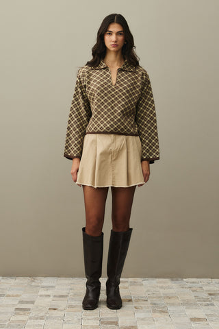 Collared Plaid Sweater Brown