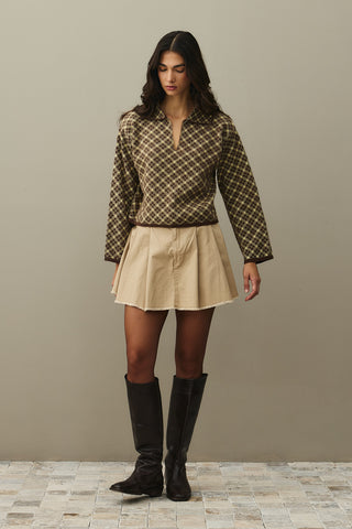 Collared Plaid Sweater Brown