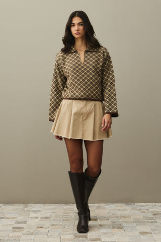 Collared Plaid Sweater Brown