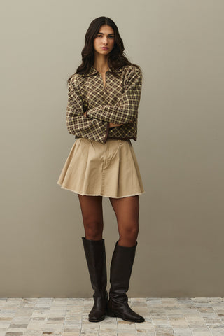 Collared Plaid Sweater Brown