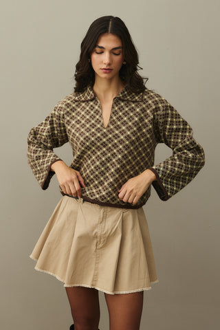 Collared Plaid Sweater Brown