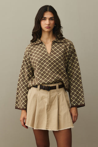 Collared Plaid Sweater Brown