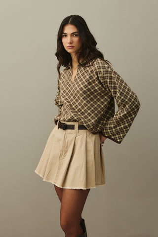 Collared Plaid Sweater Brown