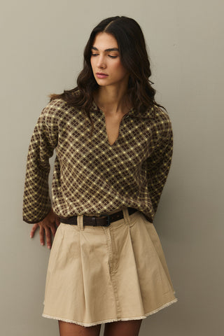 Collared Plaid Sweater Brown