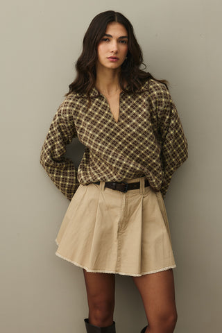 Collared Plaid Sweater Brown