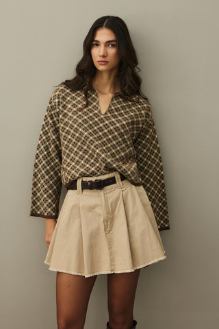 Collared Plaid Sweater Brown