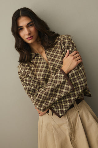 Collared Plaid Sweater Brown