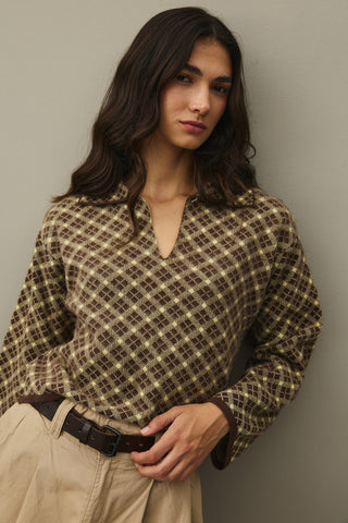 Collared Plaid Sweater Brown
