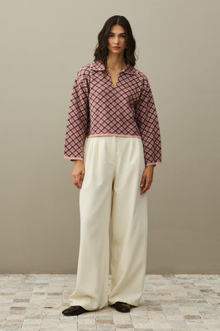 Collared Plaid Sweater Pink
