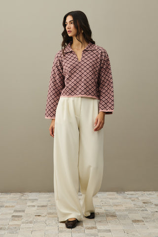 Collared Plaid Sweater Pink