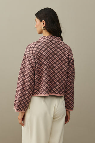 Collared Plaid Sweater Pink