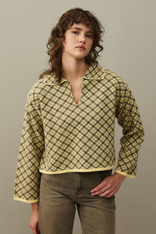 Collared Plaid Sweater Yellow