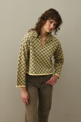 Collared Plaid Sweater Yellow