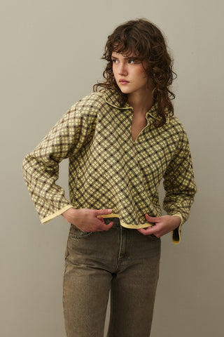 Collared Plaid Sweater Yellow
