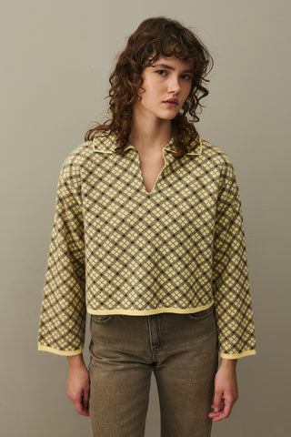 Collared Plaid Sweater Yellow