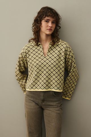 Collared Plaid Sweater Yellow