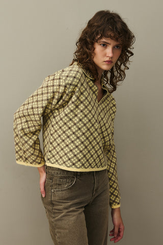 Collared Plaid Sweater Yellow