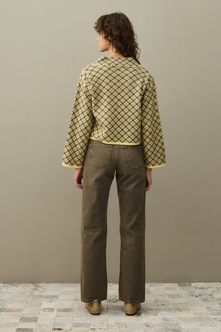 Collared Plaid Sweater Yellow