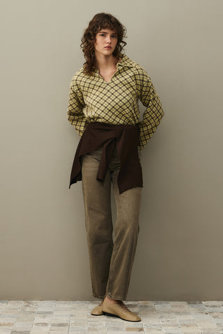 Collared Plaid Sweater Yellow