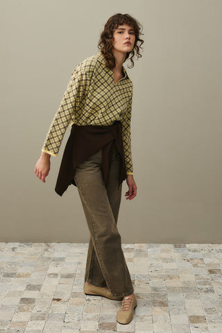 Collared Plaid Sweater Yellow
