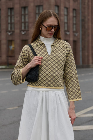 Yakalı Ekose Kazak Sarı