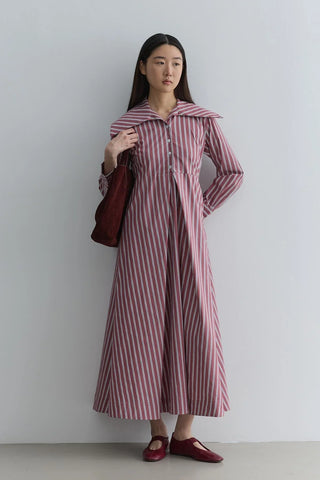 Yakalı Gömlek Elbise Bordo