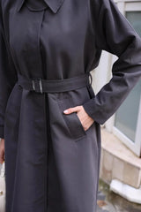 Yakası Parça Detaylı Kadın Trençkot Antrasit Siyah