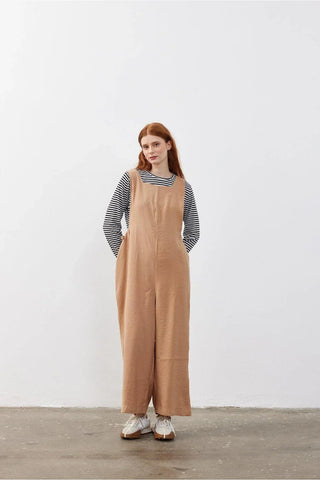 Yan Büzgülü Kadın Salopet Camel - Fahhar Design