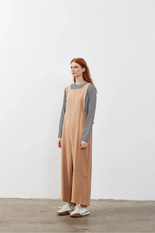 Yan Büzgülü Kadın Salopet Camel - Fahhar Design