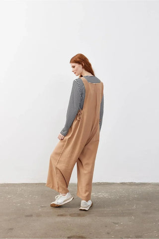 Yan Büzgülü Kadın Salopet Camel - Fahhar Design