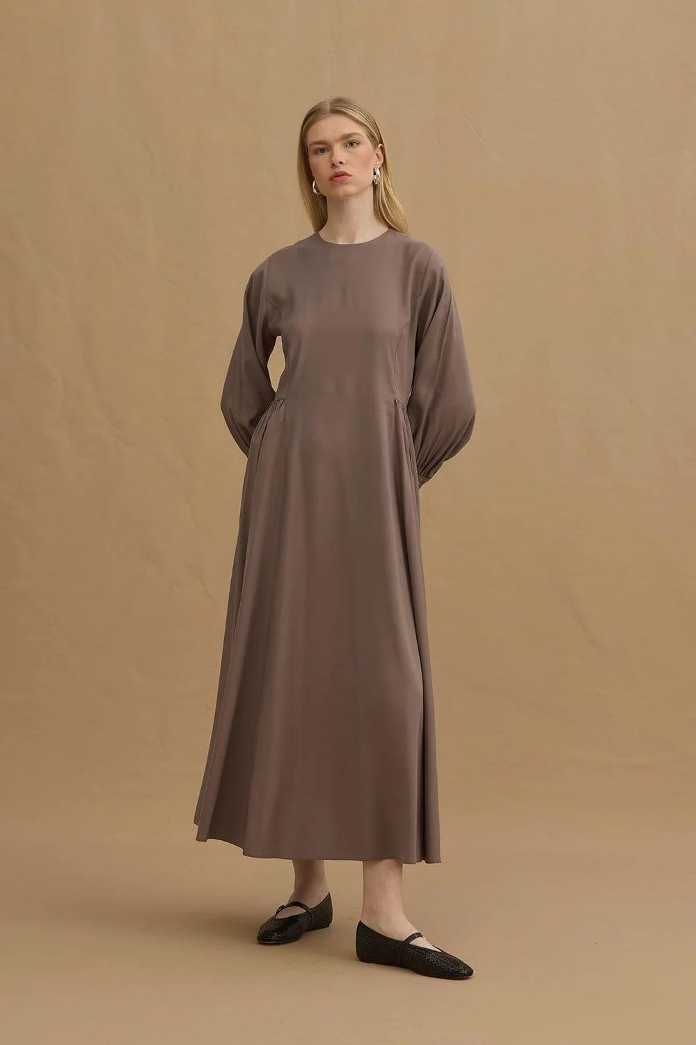 Side-Shirred Tencel Dress Mink