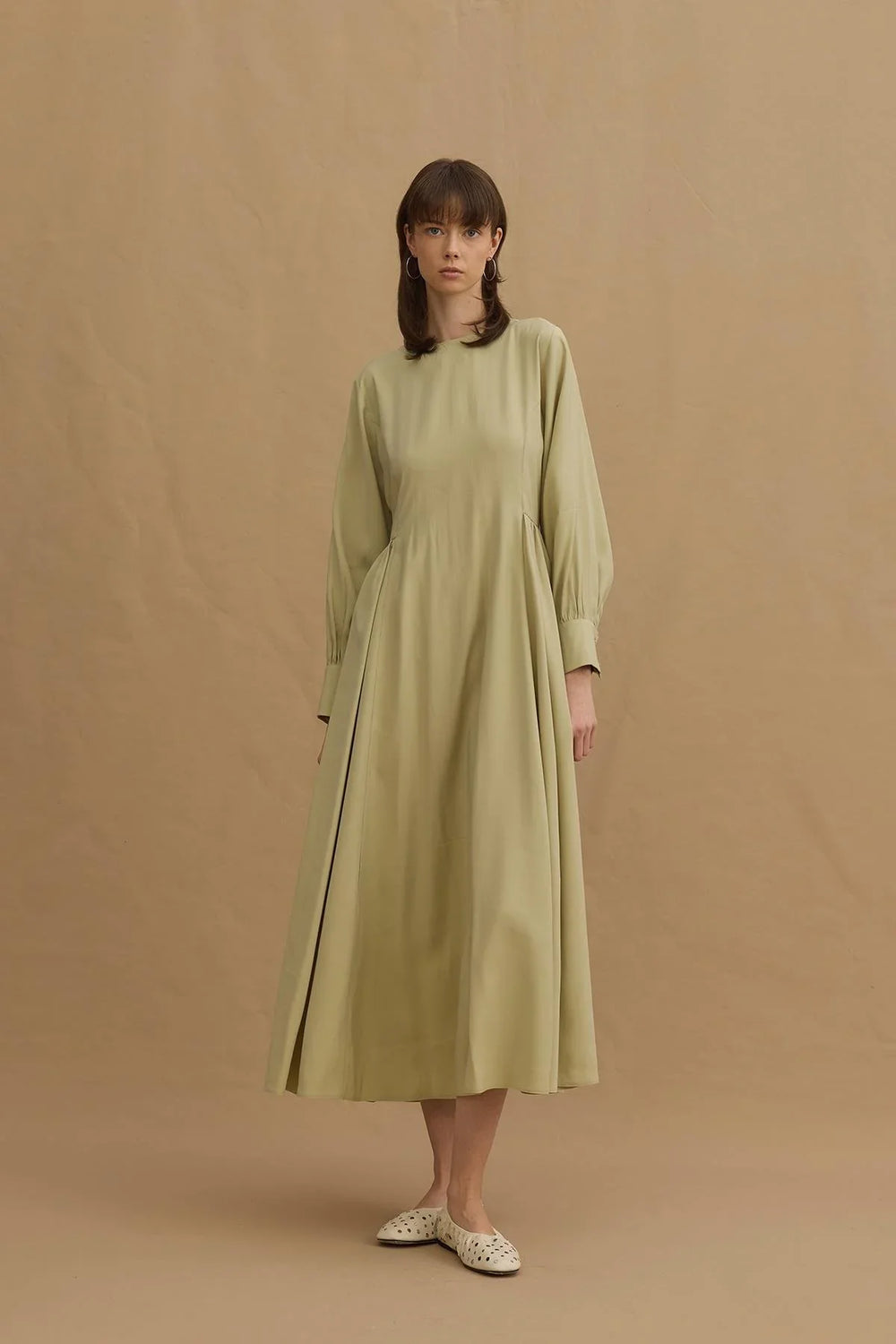 Side Gathered Tencel Dress Green