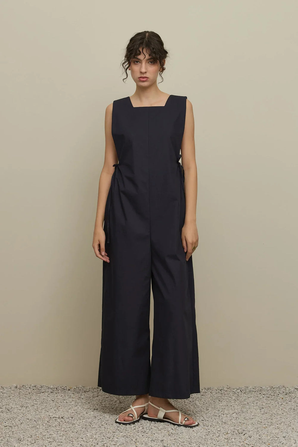 Side Gathered Jumpsuit Navy Blue