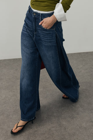 Yanları Dikişli Denim Pantolon Koyu Mavi