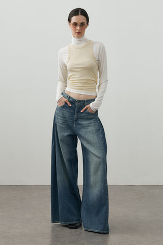 Yanları Dikişli Denim Pantolon Tint Yeşil