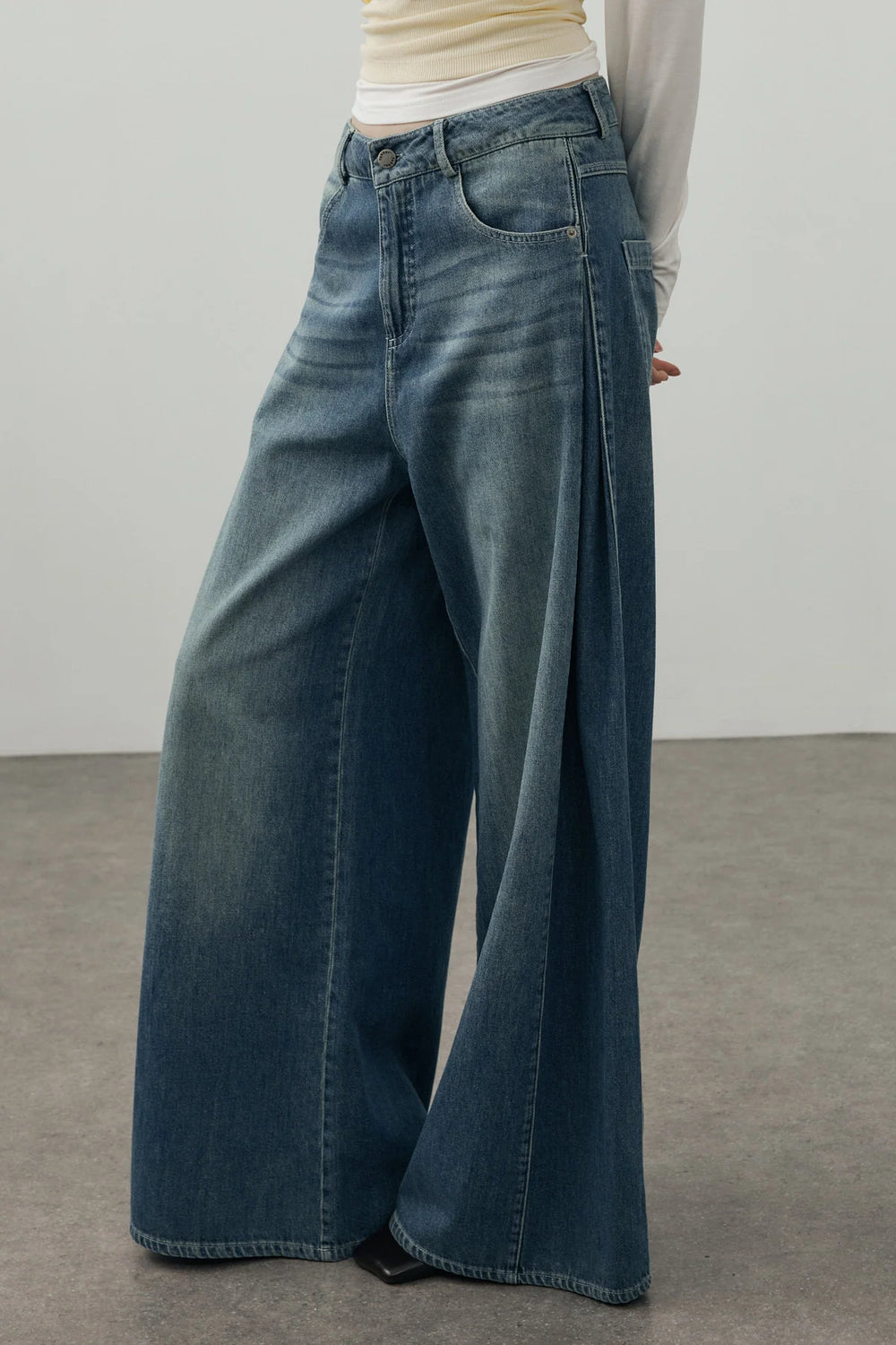 Yanları Dikişli Denim Pantolon Tint Yeşil