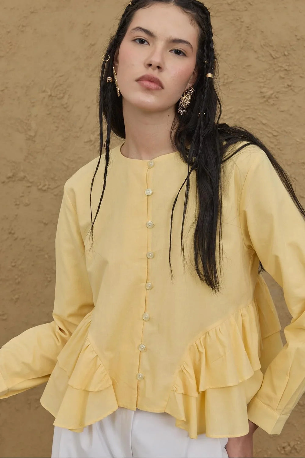 Shirt with Side Flounce Detail Yellow